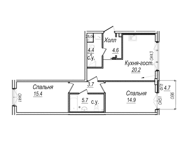 2-комнатная квартира 70.3 м², 6/8 эт., Комплекс апартаментов «Meltzer Hall»